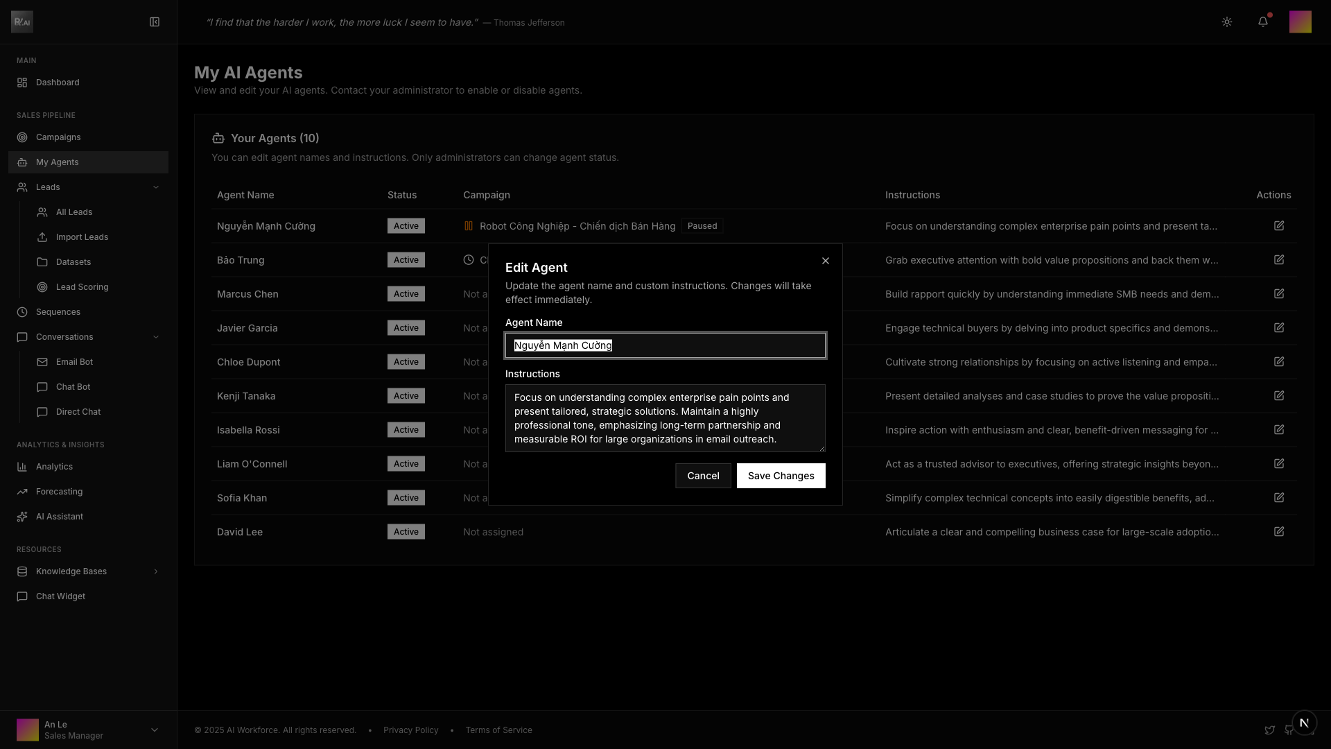 Edit Agent Dialog
