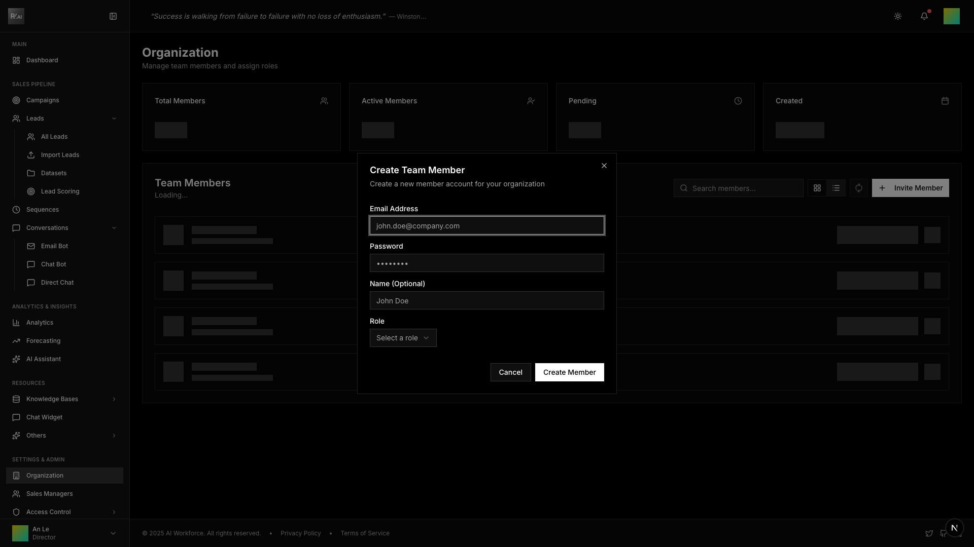 Invite Member Dialog