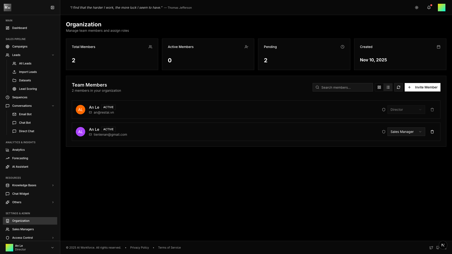 Organization Settings